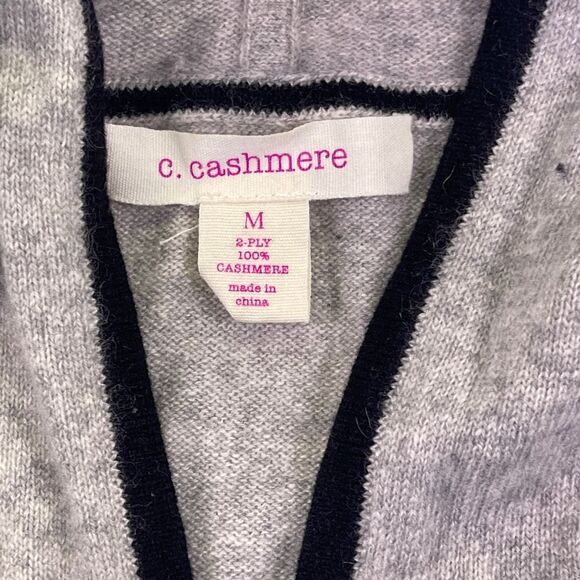 C. Cashmere Gray Black Colorblock Long Sleeve Zip 2-ply Cashmere Hoodie Medium - Picture 2 of 7